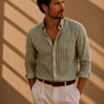 Camisa Con Rayas Manga Larga Torino Oliva